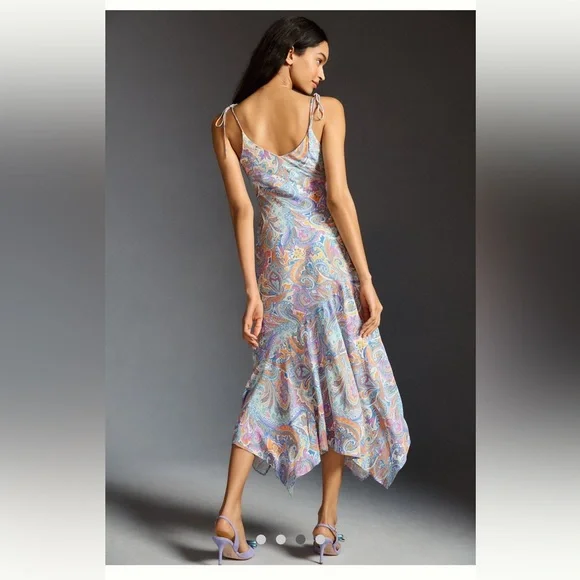 Anthropologie V Neck Ruffle Slip Dress Sz xxs xs 0 2 New $$$ multi color pastels - Picture 7 of 9